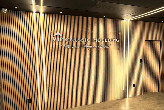 VIP Natural Wood Veneer Slat Wall Panels Showroom – VIP Classic Moulding